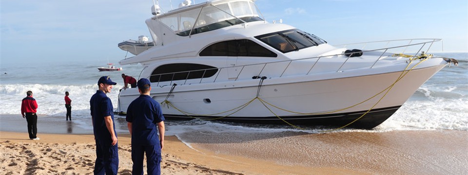 A yacht that has been beached