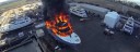 A yacht on fire in storage
